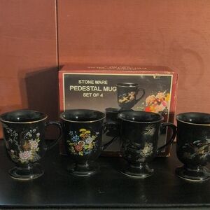 Vintage Stoneware Pedestal Mug Set Of 4 NOS